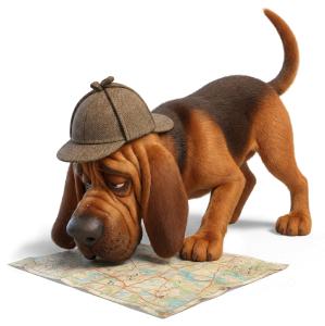 Bloodhound Map Navigation PowerPoint clipart graphic preview.