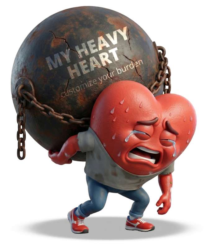 High-resolution customizable clipart of Oh My Heavy Heart, designed for creative multimedia presentations, dynamic visual storytelling, and professional content design.
