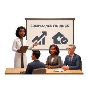 Presenting Compliance Findings - Customizable PowerPoint clipart graphic preview.