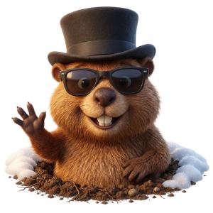 Stylish Groundhog Celebrating Groundhog Day PowerPoint clipart graphic preview.