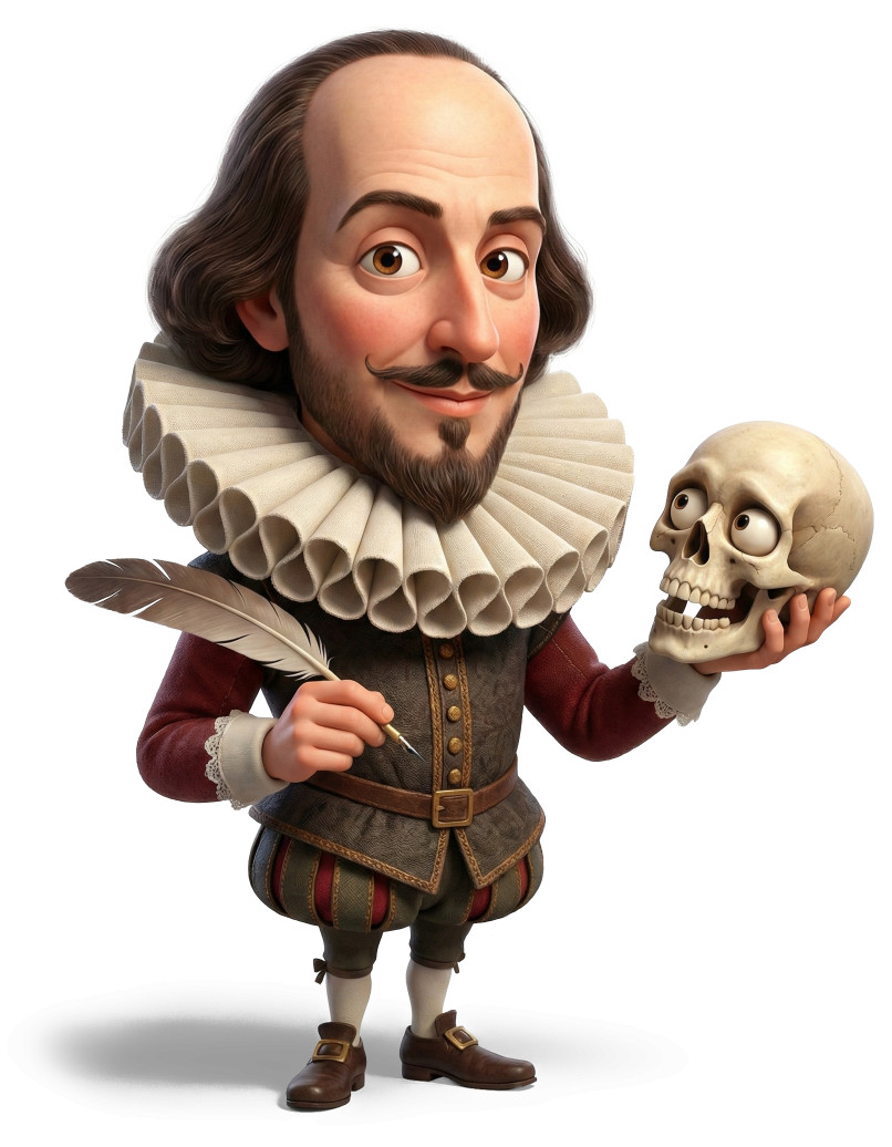High-resolution clipart illustration of William Shakespeare Historical Character, designed for corporate project kickoff meetings, creative strategy brainstorming, and innovative product development pitches.