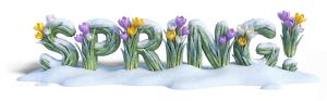 Spring Text with Flowers in Snow PowerPoint clipart graphic preview.