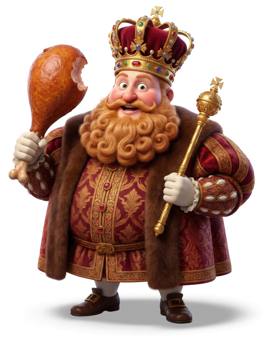 High-resolution clipart illustration of King Henry Viii Medieval King Feasting Clipart, designed for seasonal marketing campaigns, corporate event presentations, and holiday promotions.