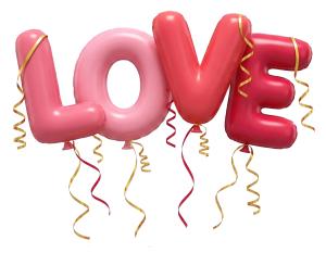 Love Text Party Balloons PowerPoint clipart graphic preview.