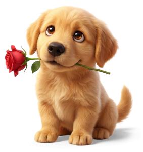 Golden Retriever Puppy With Rose PowerPoint clipart graphic preview.
