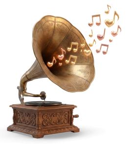 Gramophone Heart Notes Love Song PowerPoint clipart graphic preview.