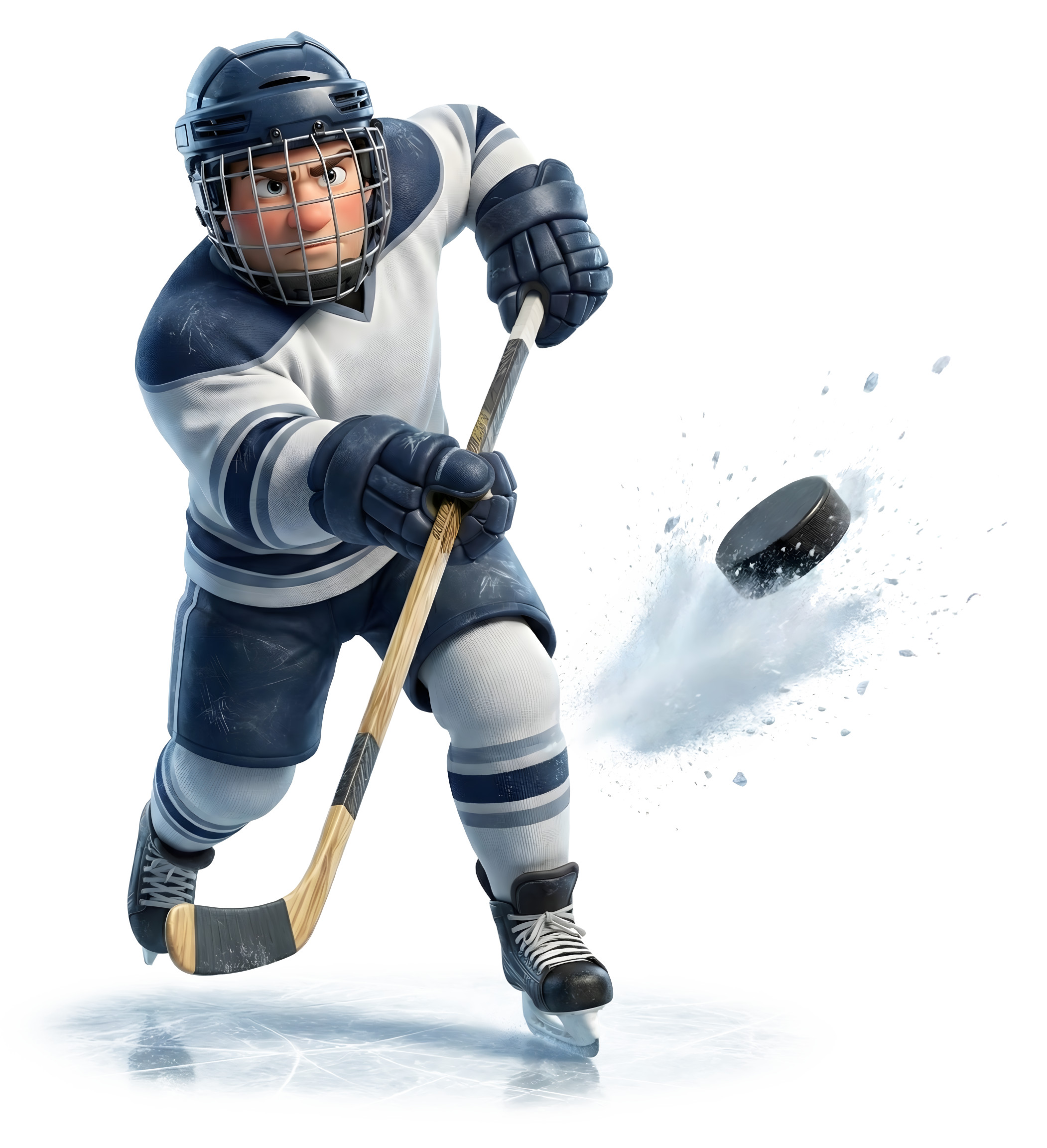 High-resolution clipart illustration of Male Hockey Player Shooting, designed for digital podcast broadcasting, multimedia content creation, and live entertainment event promotions.