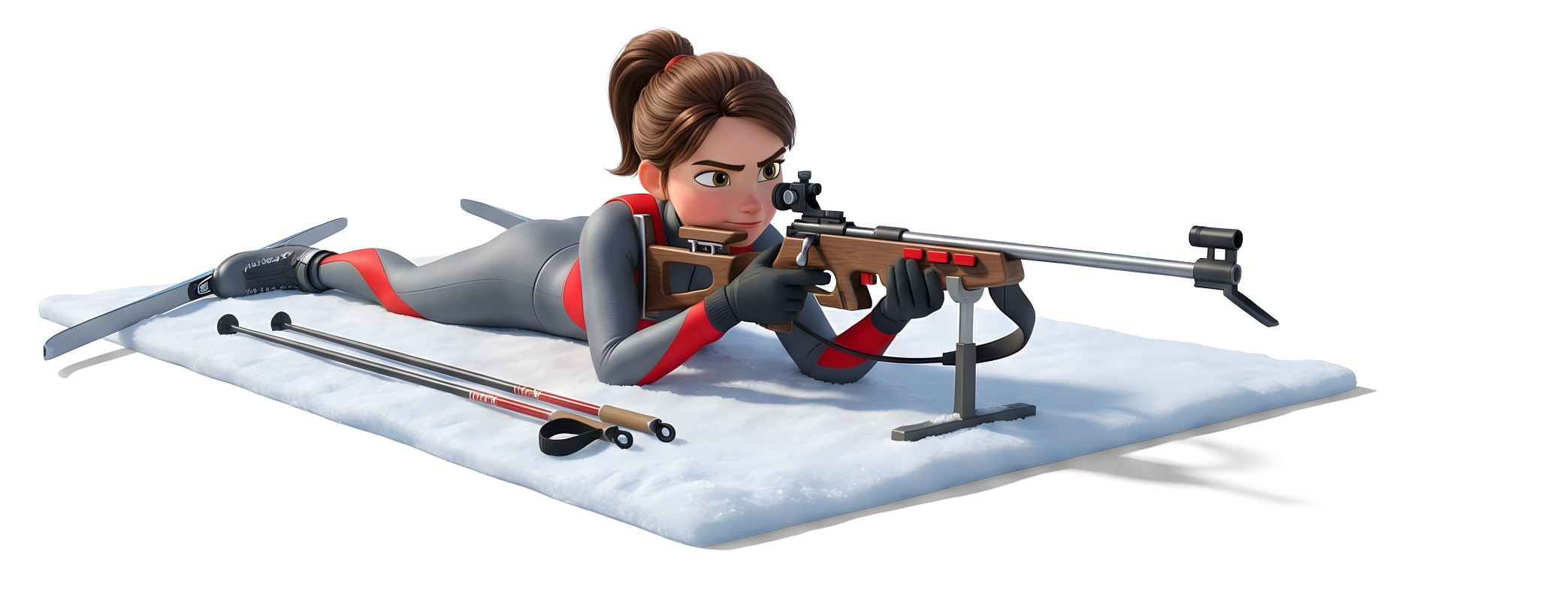 High-resolution clipart illustration of Female Biathlon Athlete, designed for high-energy corporate team building, health and fitness promotions, and motivational athletic slide layouts.