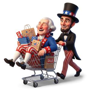 Presidents Day Shopping PowerPoint clipart graphic preview.
