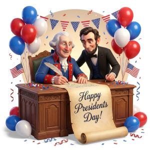 Presidents Day Desk PowerPoint clipart graphic preview.