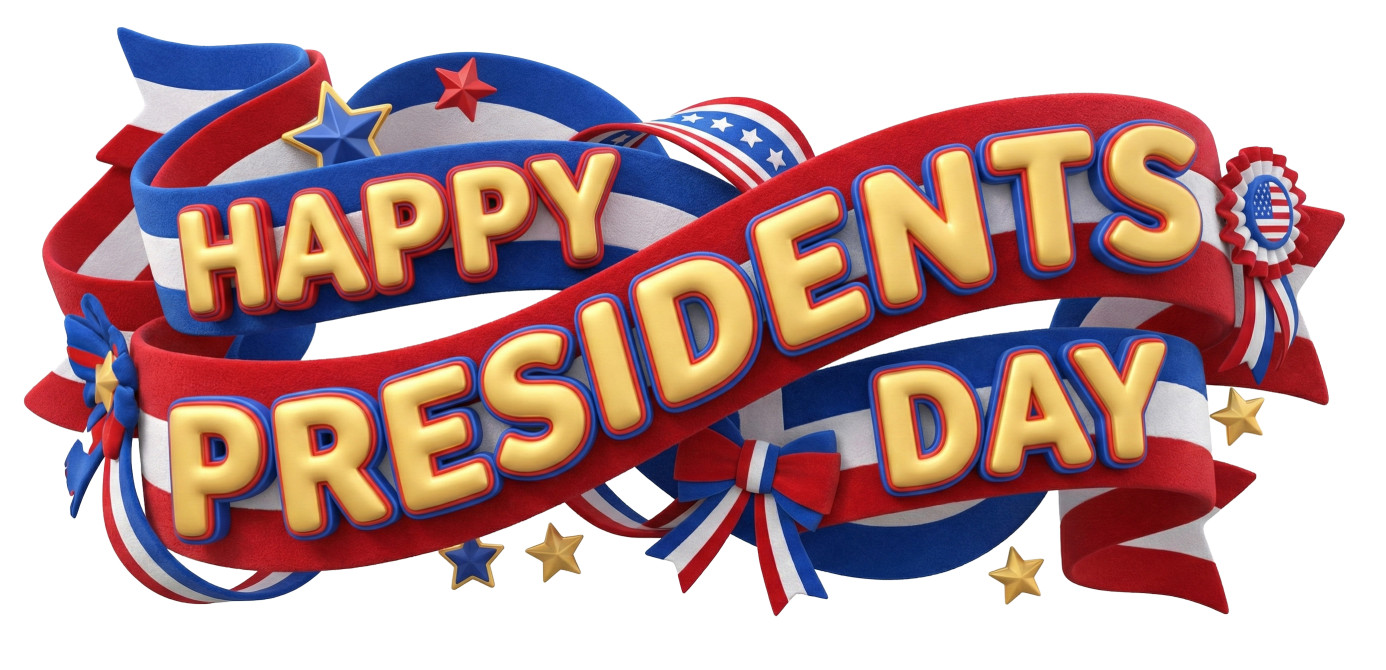 High-resolution clipart illustration of Happy Presidents Day Text, designed for seasonal marketing campaigns, corporate event presentations, and holiday promotions.