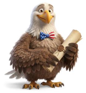 Bald Eagle With Scroll PowerPoint clipart graphic preview.