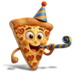 Cheerful Pizza Character PowerPoint clipart graphic preview.