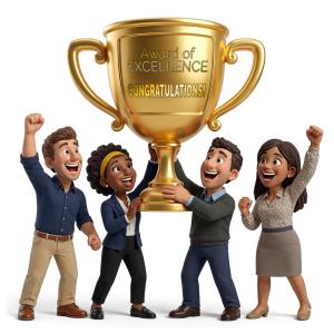 Team Trophy Celebration  - Customizable PowerPoint clipart graphic preview.