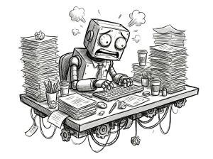 Robot Overworked PowerPoint clipart graphic preview.