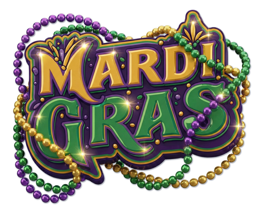 High-resolution clipart illustration of Mardi Gras Title Art, designed for seasonal marketing campaigns, corporate event presentations, and holiday promotions.