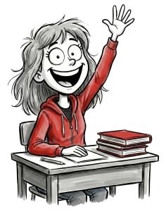 Female Student Raising Hand PowerPoint clipart graphic preview.