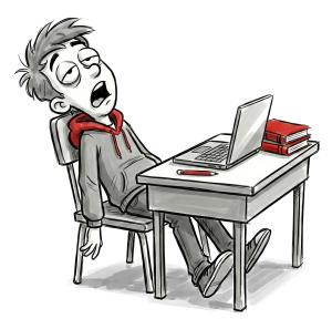 Bored Student At Desk PowerPoint clipart graphic preview.