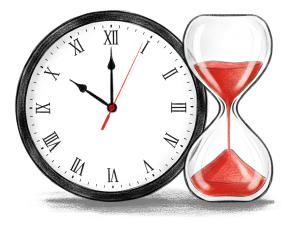 Illustrated Clock Hourglass PowerPoint clipart graphic preview.