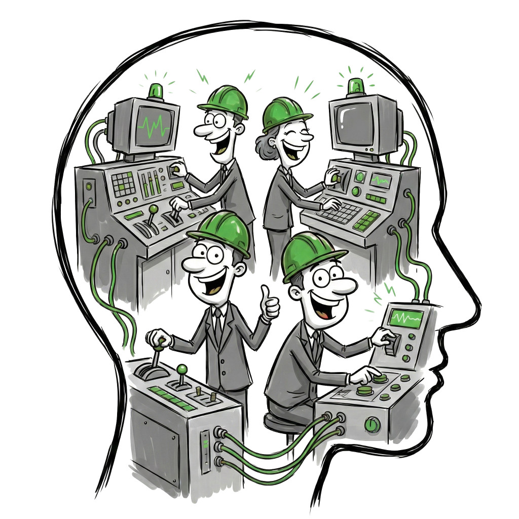 High-resolution clipart illustration of Calm Brain in Control, designed for digital transformation strategies, enterprise software training, and advanced information technology frameworks.