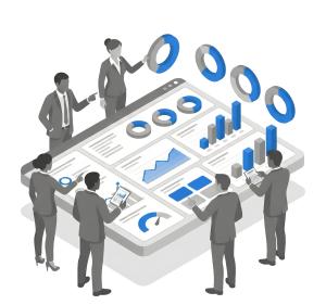 Team Analyzing Dashboard PowerPoint clipart graphic preview.