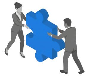 Teamwork Moving Large Puzzle Piece PowerPoint clipart graphic preview.