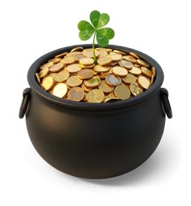 Shamrock Growing In Post Of Gold PowerPoint clipart graphic preview.