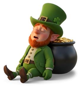 Leprechaun Sleeping By Gold PowerPoint clipart graphic preview.