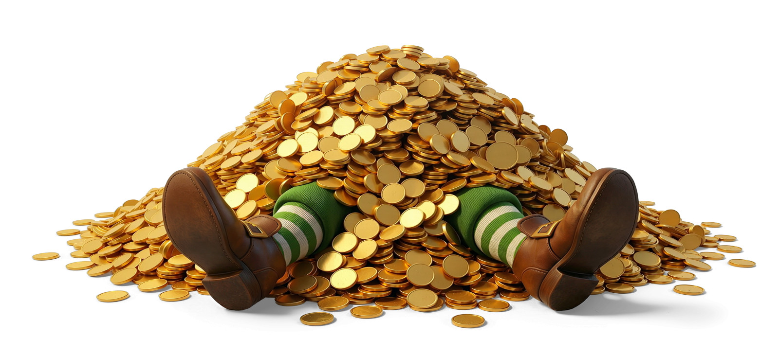 High-resolution clipart illustration of Leprechaun Burried Under Gold, designed for creative multimedia presentations, dynamic visual storytelling, and professional content design.