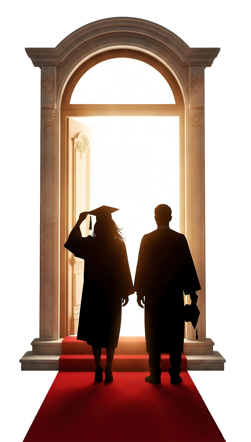 High-resolution clipart illustration of Graduations Door, designed for corporate project kickoff meetings, creative strategy brainstorming, and innovative product development pitches.
