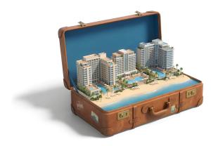 Suitcase Destination Resort PowerPoint clipart graphic preview.