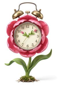Spring Time Clock Flower PowerPoint clipart graphic preview.
