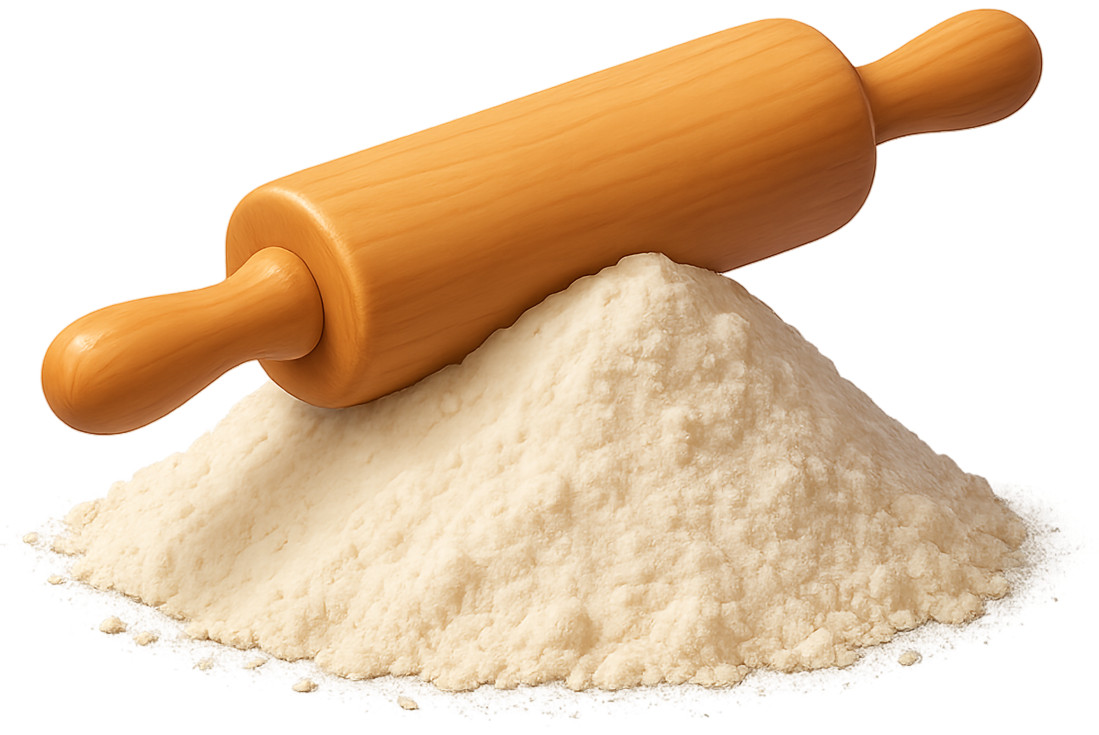 High-resolution clipart illustration of Flour Rolling Pin in Flour, designed for hospitality and restaurant menus, culinary arts marketing, and corporate catering event promotions.