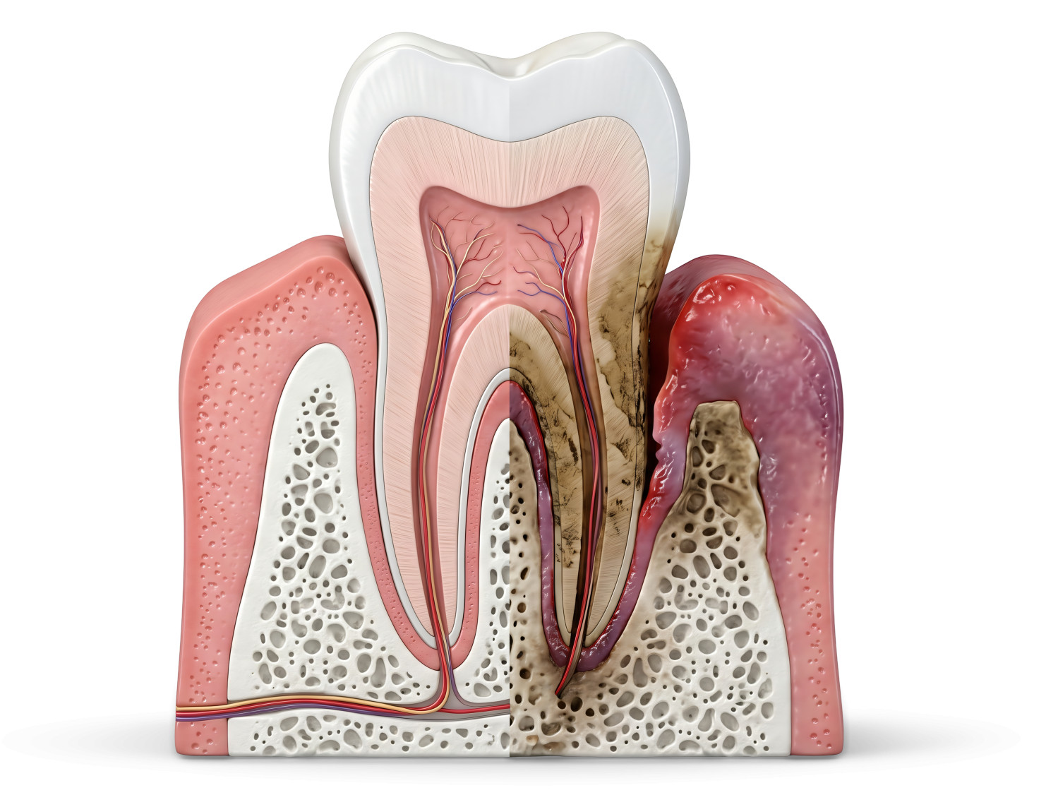 High-resolution clipart illustration of Tooth Normal Vs Decay, designed for clinical healthcare administration, medical training, and patient data visualization.