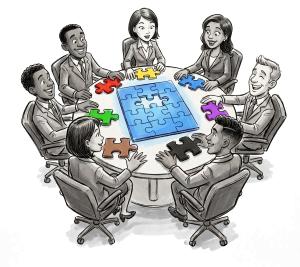 Sketch Style Teamwork : Collaborative Puzzle Solving for Business Innovation PowerPoint clipart graphic preview.