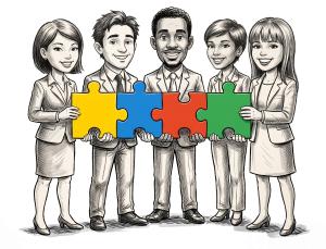 Sketch Team Puzzle Connection PowerPoint clipart graphic preview.