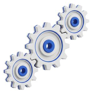 Three Gears Connected PowerPoint clipart graphic preview.