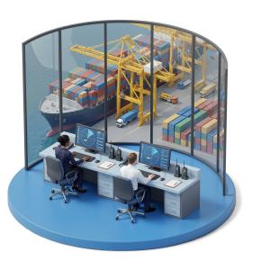 3D Port Control & Logistics Command Center Graphic PowerPoint clipart graphic preview.