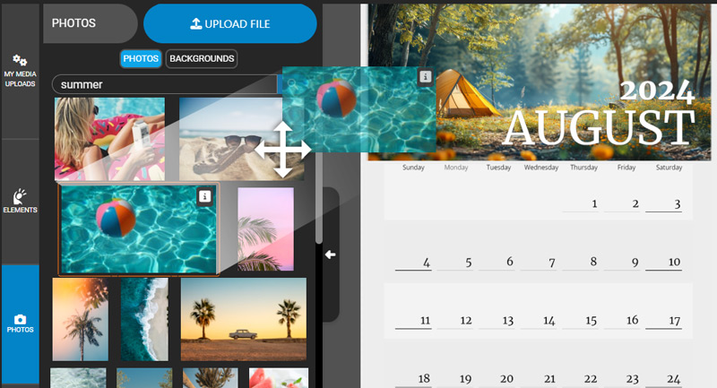 A preview of the PresenterMedia calendar maker