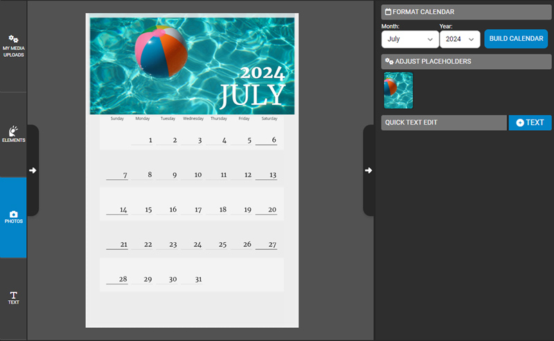 A preview of the PresenterMedia calendar maker