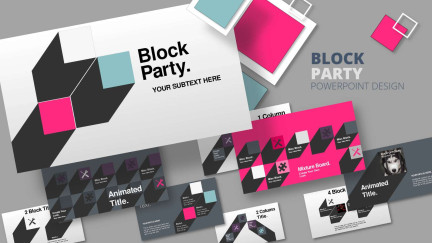 Professional widescreen presentation deck featuring custom slide layouts from the Block Party PowerPoint Template, structured for seasonal marketing campaigns, corporate event presentations, and holiday promotions.