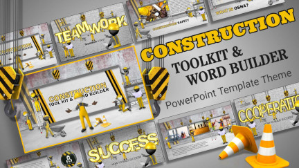 Professional widescreen presentation deck featuring custom slide layouts from the Build a Word Construction PPT Template Theme, structured for high-energy corporate team building, health and fitness promotions, and motivational athletic slide layouts.