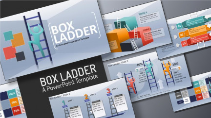 Professional widescreen presentation deck featuring custom slide layouts from the Climbing Box Ladder Template for PowerPoint, structured for corporate project kickoff meetings, creative strategy brainstorming, and innovative product development pitches.