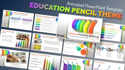 Professional widescreen presentation deck featuring custom slide layouts from the Colored Pencils Education PowerPoint Template, structured for corporate project kickoff meetings, creative strategy brainstorming, and innovative product development pitches.
