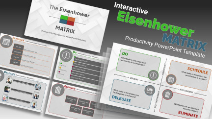 Professional widescreen presentation deck featuring custom slide layouts from the Eisenhower Matrix - Interactive PowerPoint, structured for interactive corporate training, team building activities, and audience gamification.