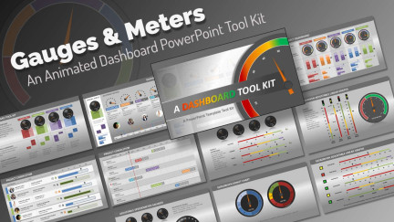 Professional widescreen presentation deck featuring custom slide layouts from the Gauge Dashboard Tool Kit PowerPoint Template, structured for corporate operations tracking, strategic business execution, and professional reporting.