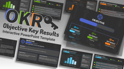 Professional widescreen presentation deck featuring custom slide layouts from the Interactive OKR PowerPoint Slides, structured for interactive corporate training, team building activities, and audience gamification.