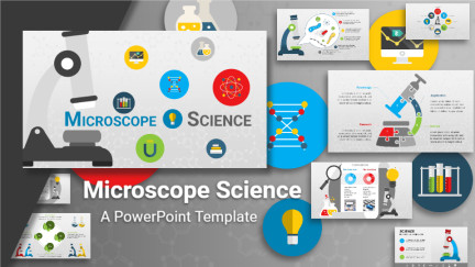 Professional widescreen presentation deck featuring custom slide layouts from the Microscope Science Template for PowerPoint, structured for digital podcast broadcasting, multimedia content creation, and live entertainment event promotions.
