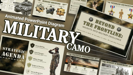 Professional widescreen presentation deck featuring custom slide layouts from the Military PowerPoint template, structured for seasonal marketing campaigns, corporate event presentations, and holiday promotions.