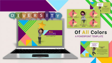 Professional widescreen presentation deck featuring custom slide layouts from the Of All Colors PowerPoint Template, structured for interfaith community outreach, spiritual wellness programs, and mindfulness-focused personal growth seminars.